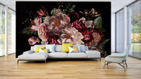 Night-inspired mural with rich flower patterns

