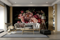 Deep-toned flower wall design in artistic style

