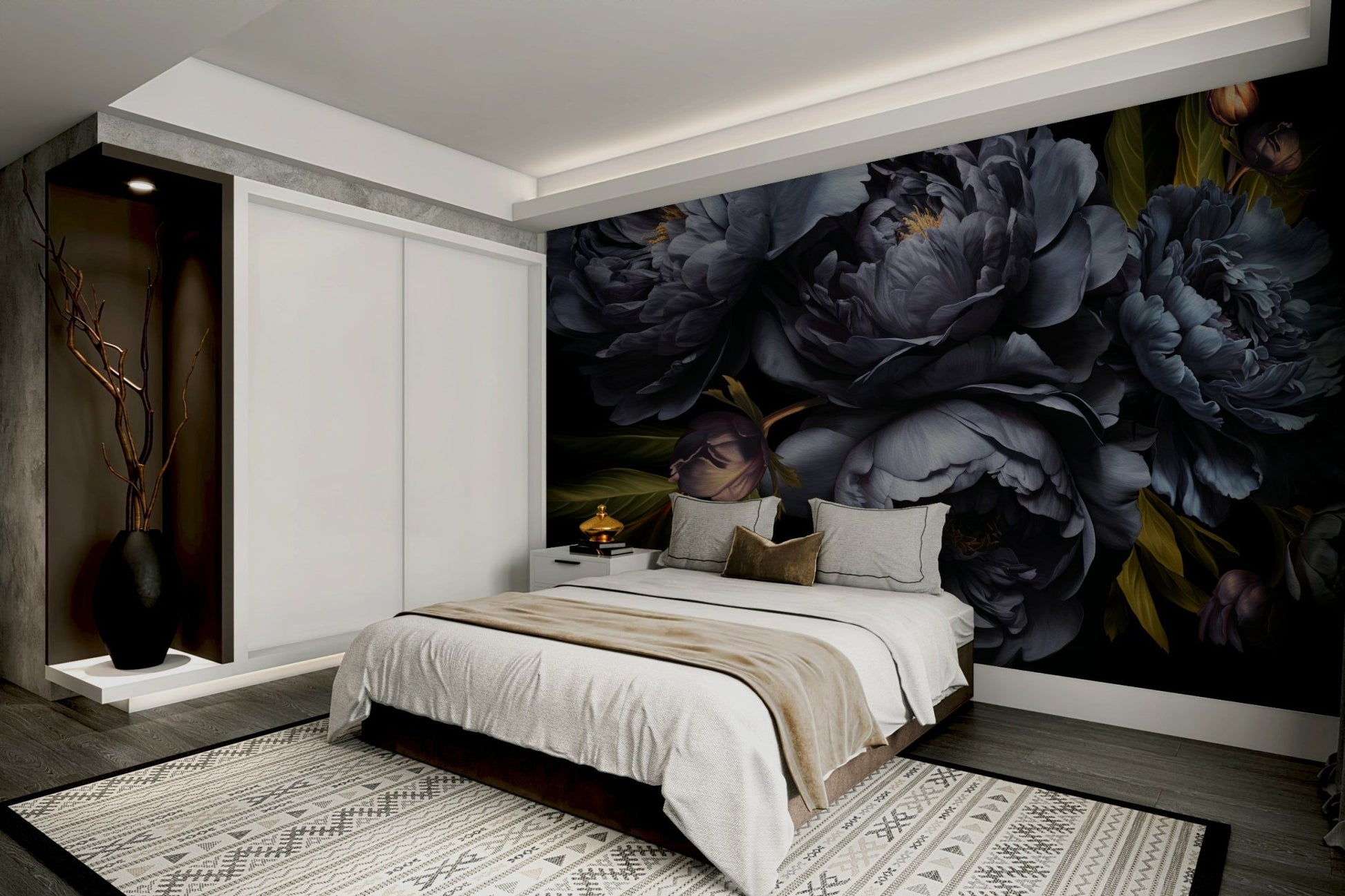 Blue gradient mural with painterly strokes, GD1229
