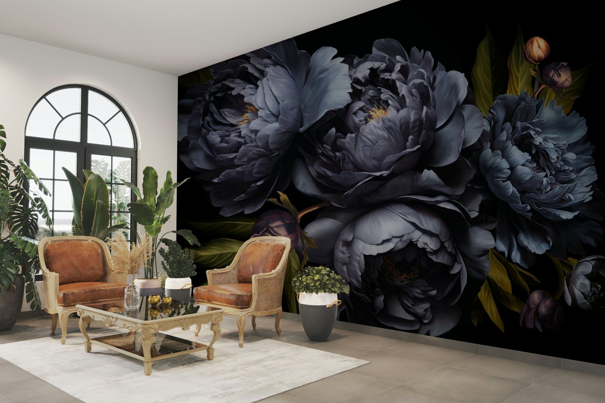 Artistic night-inspired mural in rich blue shades, GD1229