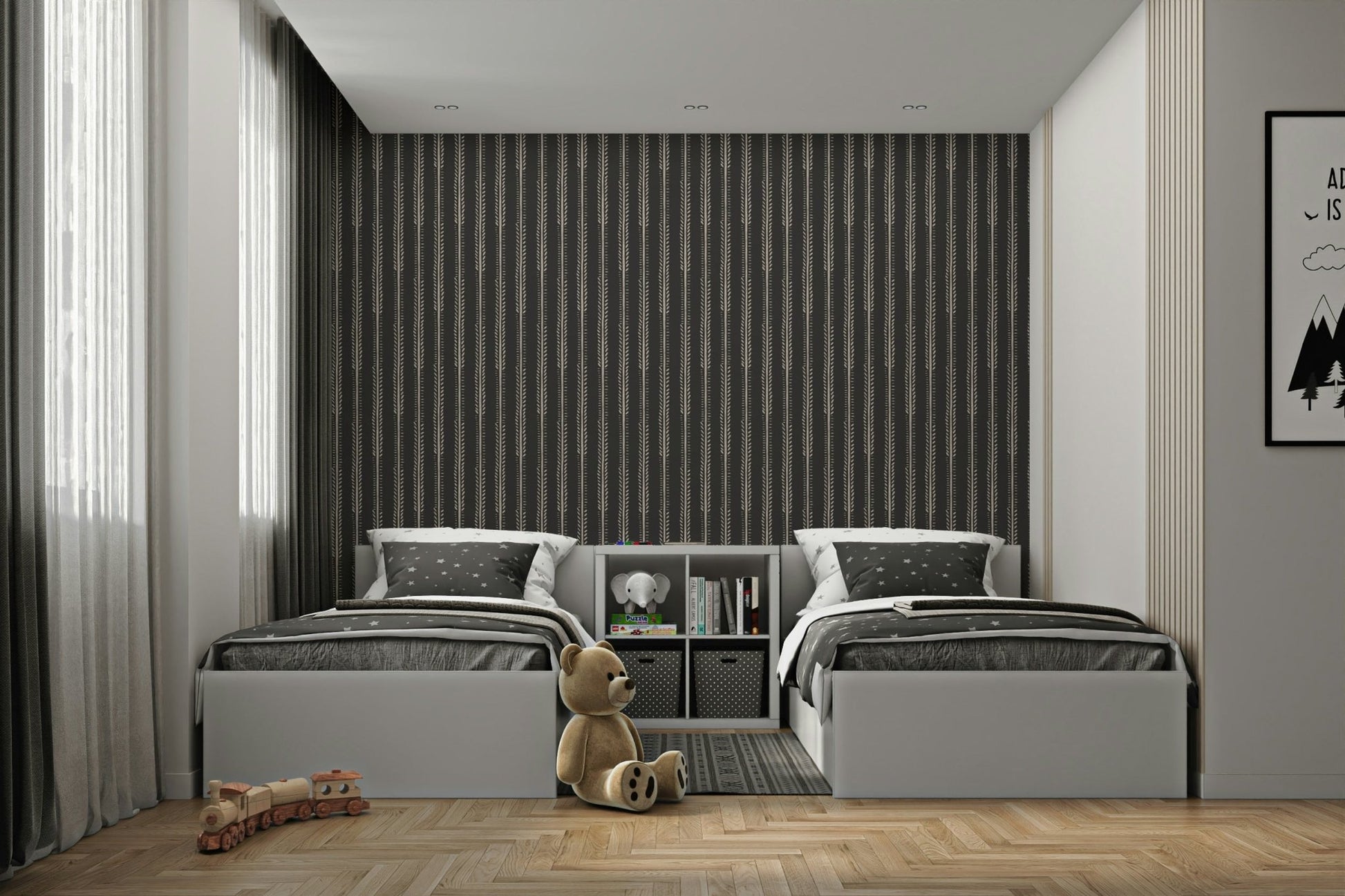 Bold stripe wallpaper with deep moody colors

