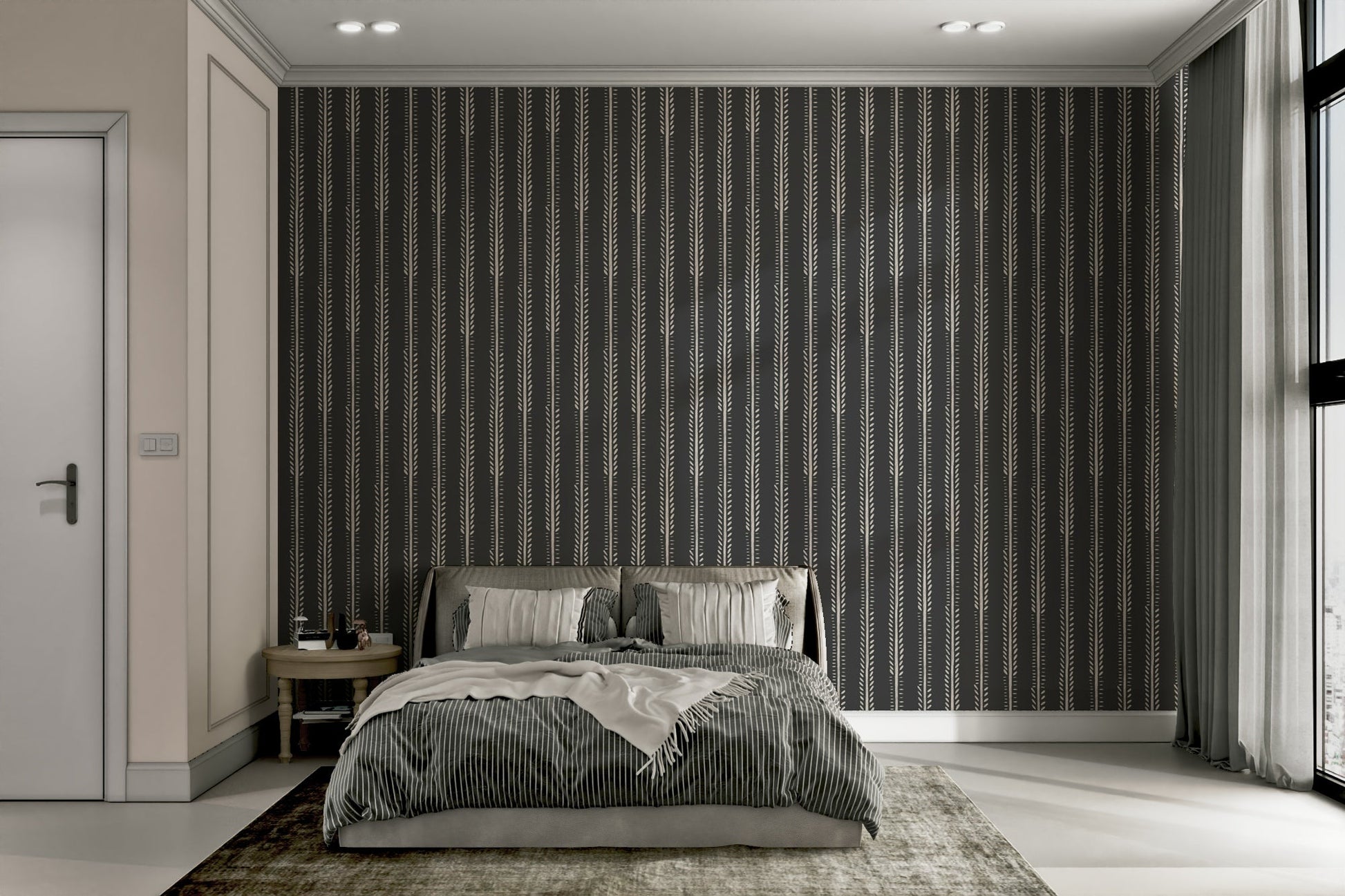 Sophisticated dark stripes wallpaper for interiors

