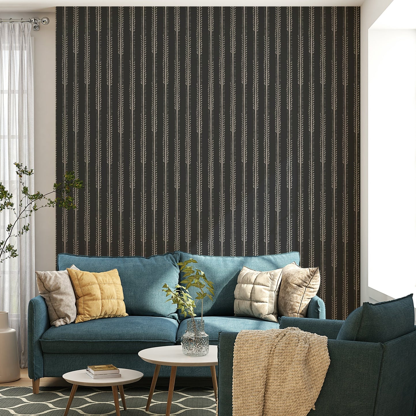 Nocturne striped wallpaper in dark elegant tones

