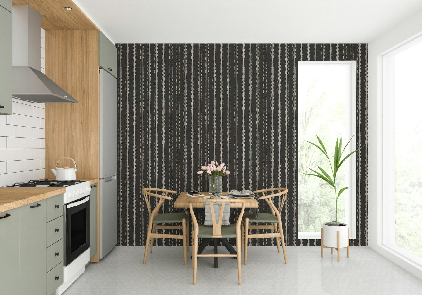 Charcoal and black striped wallpaper for bold decor


