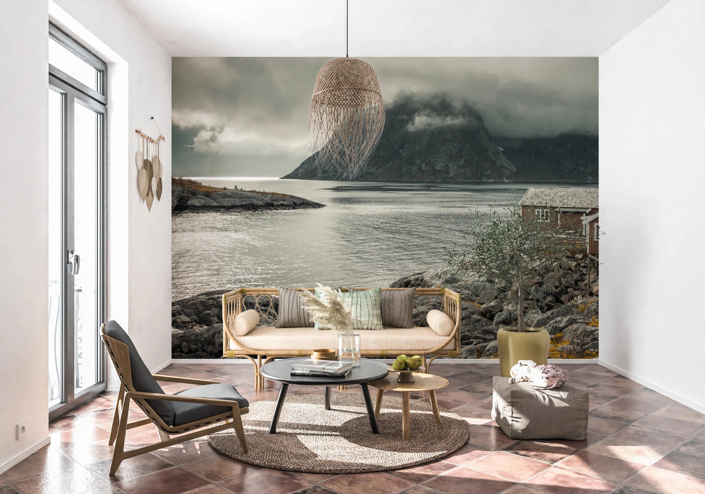 Rugged shoreline textures stand out in this Nordic Coastal Retreat design, GD8639