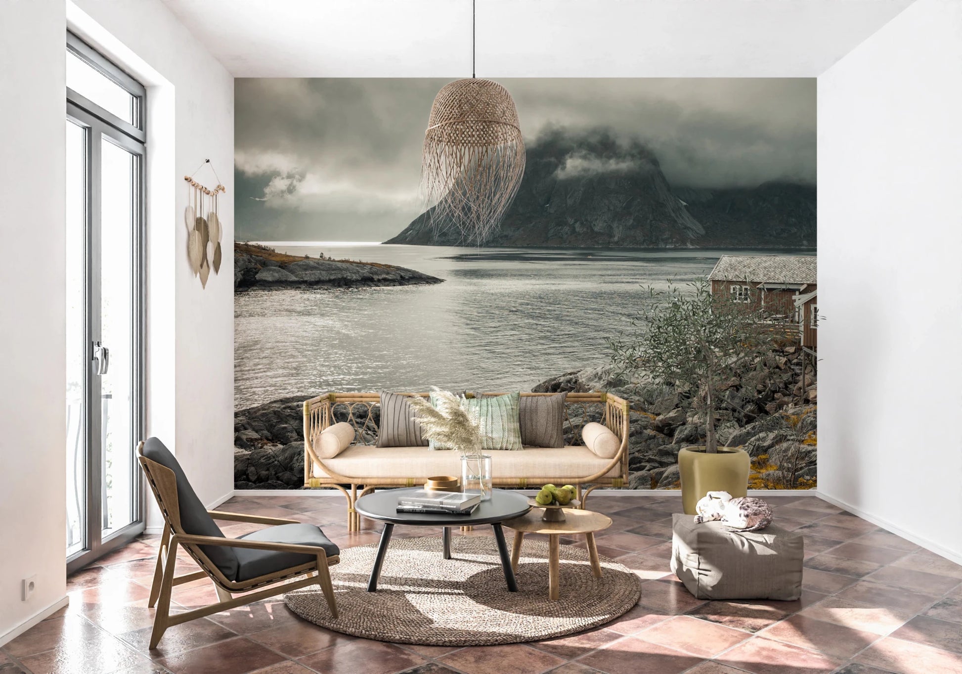 Rugged shoreline textures stand out in this Nordic Coastal Retreat design, GD8639