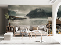 Hallway styled using Nordic Coastal Retreat Wall Mural with timber cabins, GD8639