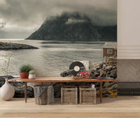 Home wall featuring Nordic Coastal Wall Mural and misty mountain backdrop, GD8639