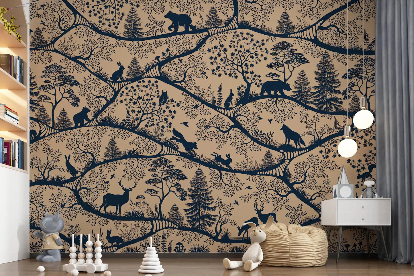 Hallway showing Nordic Nature Beige Blue Wall Mural branches, GD9189