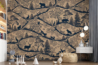 Hallway showing Nordic Nature Beige Blue Wall Mural branches, GD9189