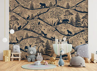 Nordic Nature Beige Blue Wall Mural with animals and foliage, GD9189