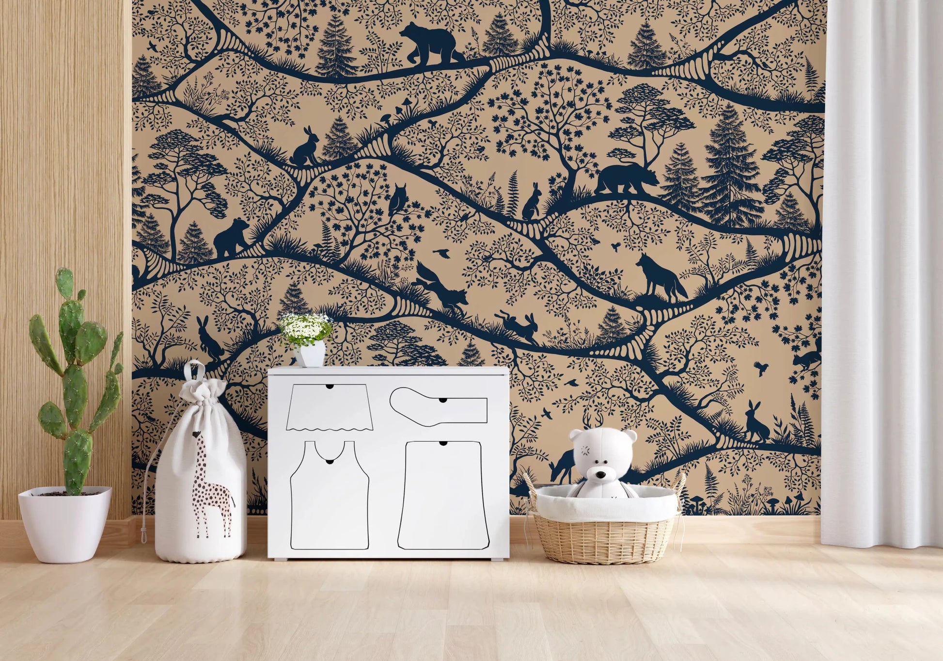 Woodland Wall Mural in Nordic Nature Beige Blue style, GD9189