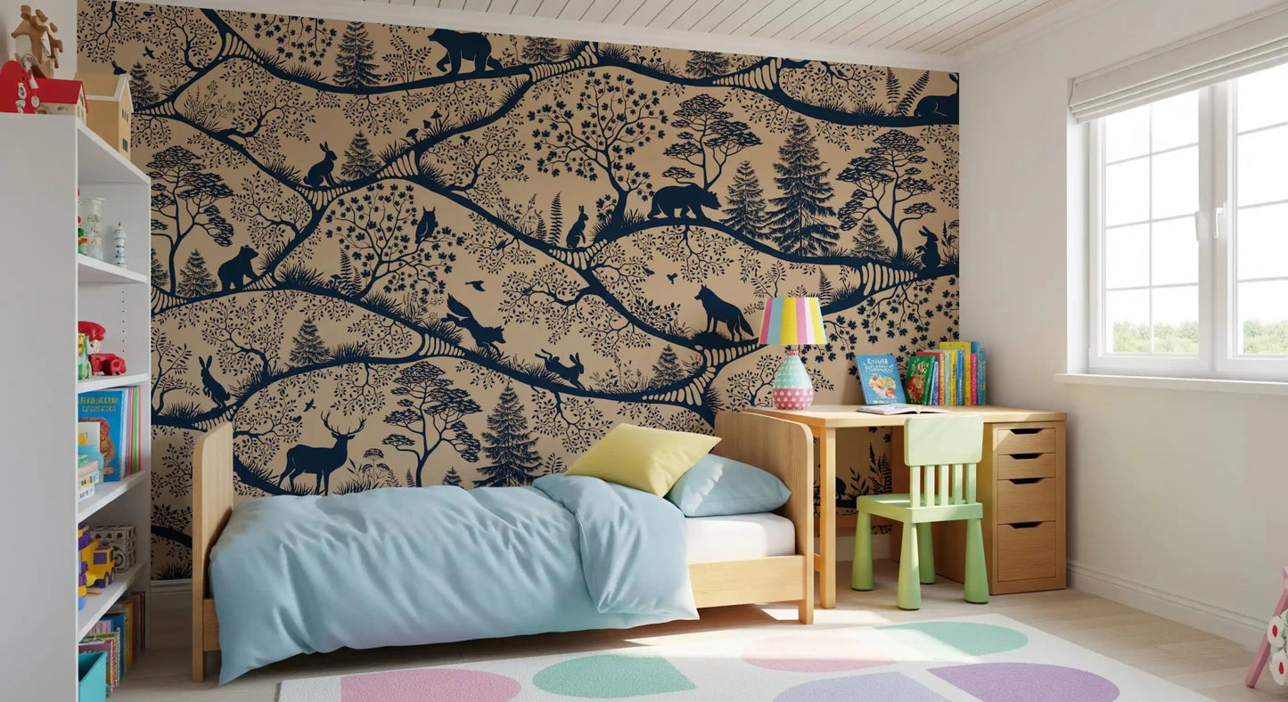 Scandinavian Wall Mural with Nordic Nature Beige Blue theme, GD9189