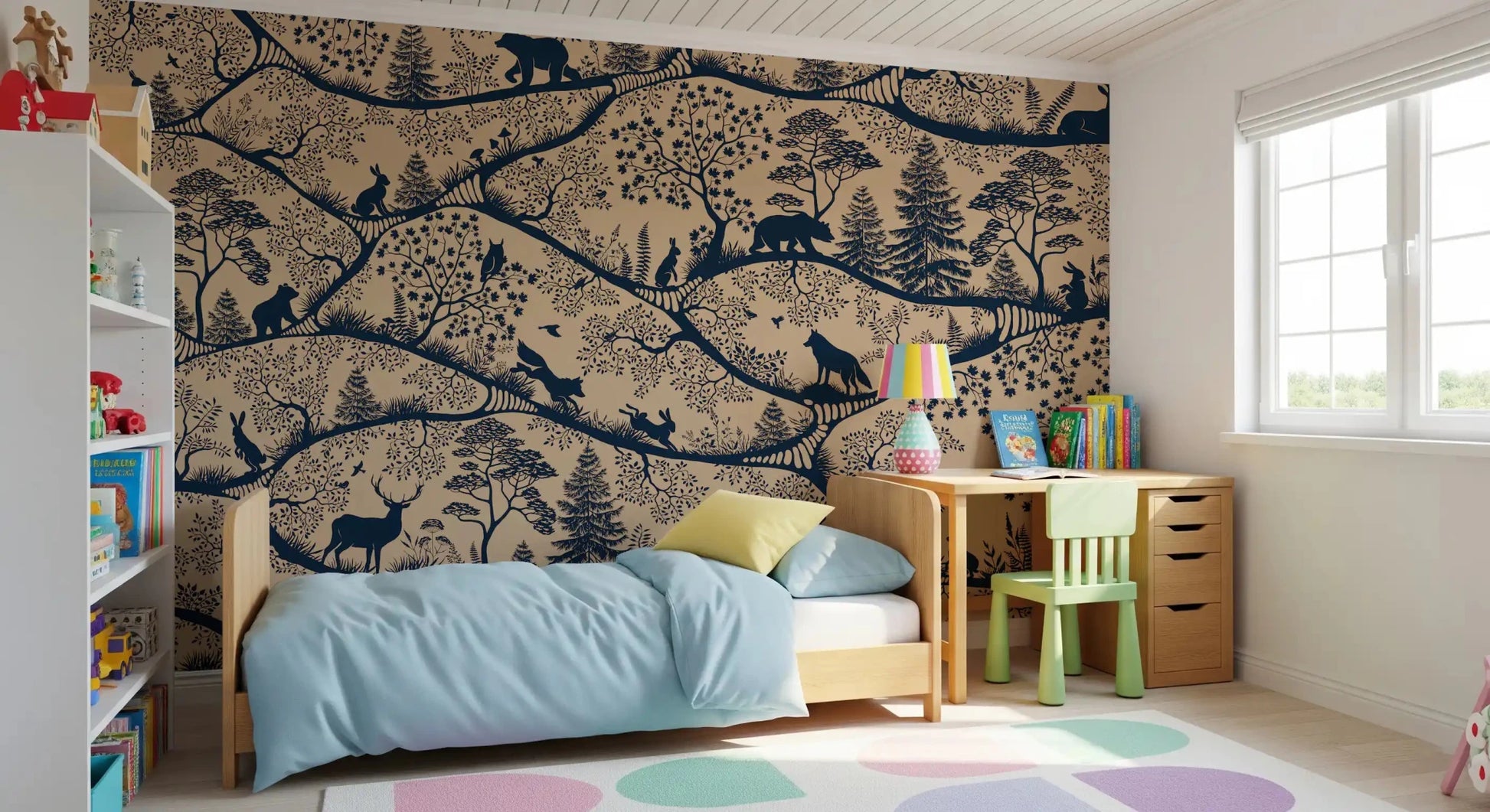 Scandinavian Wall Mural with Nordic Nature Beige Blue theme, GD9189