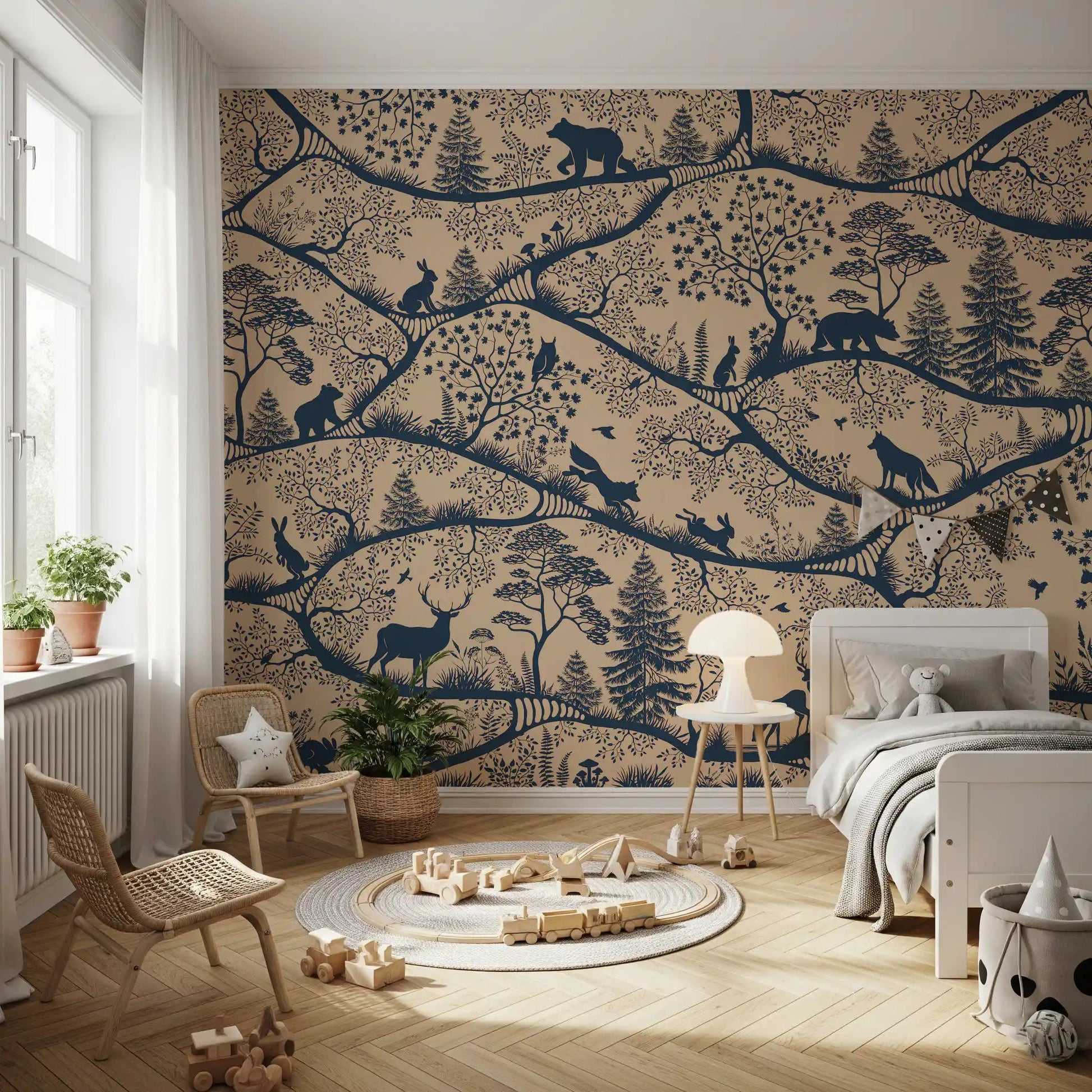 Nature pattern Wall Mural in Nordic Nature Beige Blue tone, GD9189