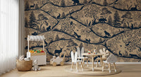 Nordic Nature Beige Blue Wall Mural with layered tree forms, GD9189