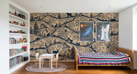 Nordic Nature Beige Blue Wall Mural with deer and bear shapes, GD9189