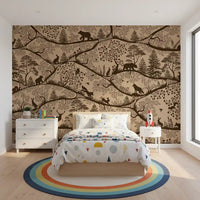 Kids room wall styled with Nordic Nature Beige Brown Wall Mural pattern, GD9190