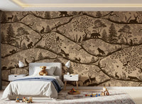 Dense tree silhouettes define Nordic Nature Beige Brown Wall Mural, GD9190