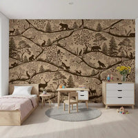 Layered branch pattern in Nordic Nature Beige Brown Wall Mural design, GD9190
