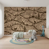 Nordic Nature Beige Brown Wall Mural showing deer and tree branches, GD9190