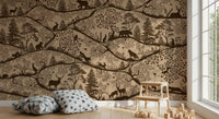 Woodland animals and trees in Nordic Nature Beige Brown Wall Mural, GD9190