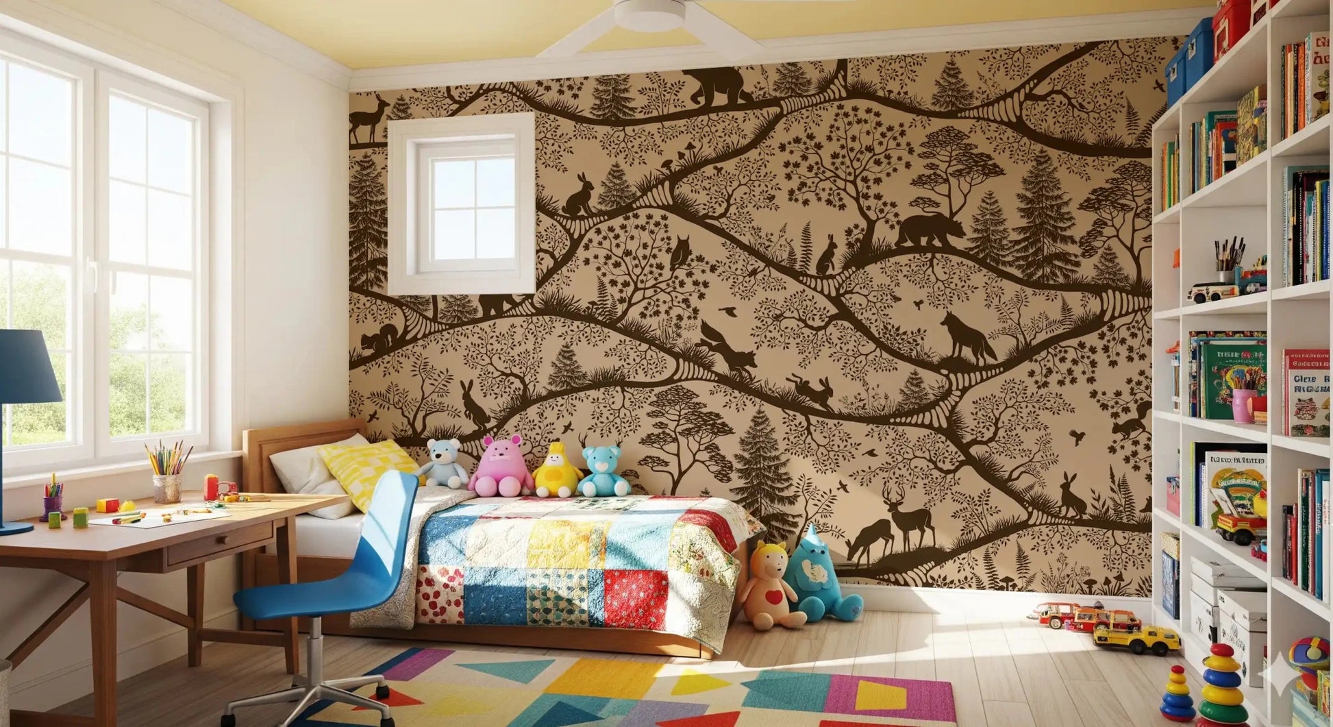 Scandinavian forest scene in Nordic Nature Beige Brown Wall Mural, GD9190
