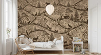 Bedroom with Brown silhouette forest in Nordic Nature Beige Brown Wall Mural, GD9190