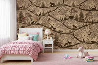 Nordic Nature Beige Brown Wall Mural forest silhouettes in bedroom, GD9190