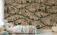 Scandinavian forest flow in Nordic Nature Beige Green Wall Mural, GD9191