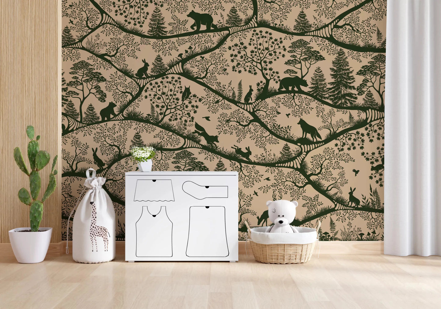 Hallway featuring Nordic Nature Beige Green Wall Mural animal layout, GD9191