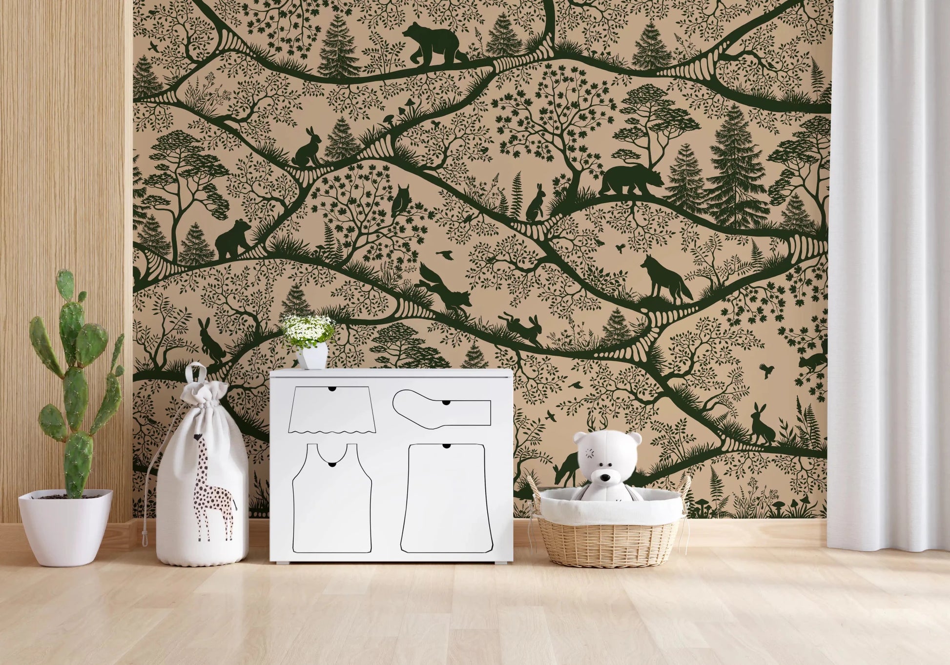 Hallway featuring Nordic Nature Beige Green Wall Mural animal layout, GD9191