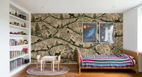 Bedroom with Nordic Nature Beige Green Wall Mural forest scene, GD9191