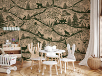 Nursery styled in Nordic Nature Beige Green Wall Mural branch pattern, GD9191