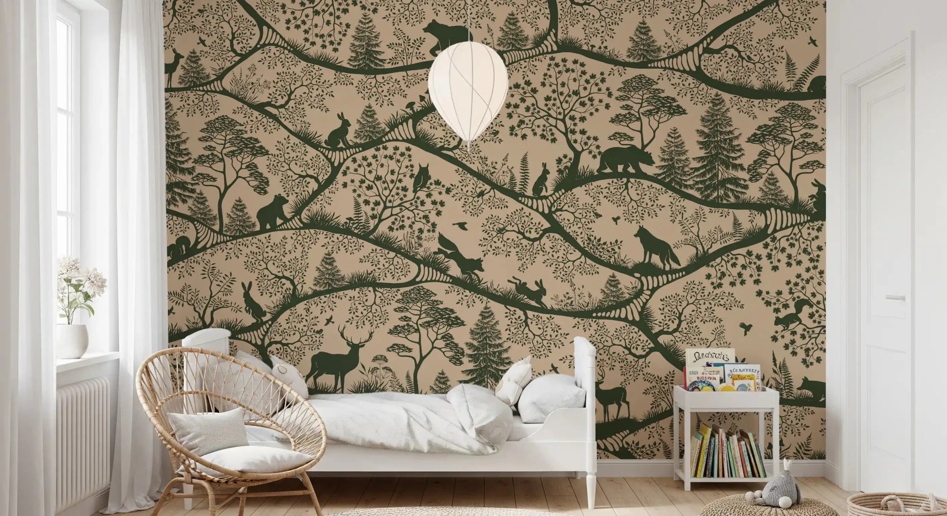 Layered branches form Nordic Nature Beige Green Wall Mural pattern, GD9191