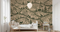 Layered branches form Nordic Nature Beige Green Wall Mural pattern, GD9191