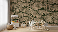 Forest silhouettes across Nordic Nature Beige Green Wall Mural design, GD9191