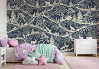 Bedroom styled with Nordic Nature Blue White Wall Mural forest, GD9192