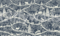Nordic Nature Blue White Wall Mural with detailed foliage shapes, GD9192