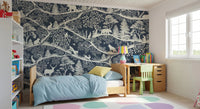 Kids room using Nordic Nature Blue White Wall Mural silhouettes, GD9192