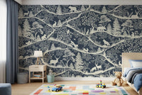 Nordic Nature Blue White Wall Mural showing layered tree branches, GD9192