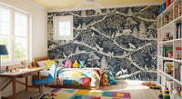 Forest animals arranged in Nordic Nature Blue White Wall Mural, GD9192