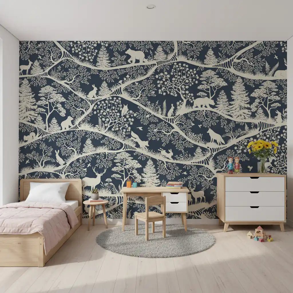 Continuous forest flow in Nordic Nature Blue White Wall Mural, GD9192