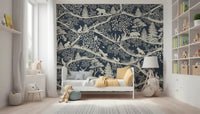 Bedroom featuring Nordic Nature Blue White Wall Mural animal layout, GD9192