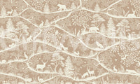 Nordic Nature Brown White Wall Mural with layered woodland design, GD9193