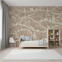 Bedroom set with Nordic Nature Brown White Wall Mural woodland, GD9193