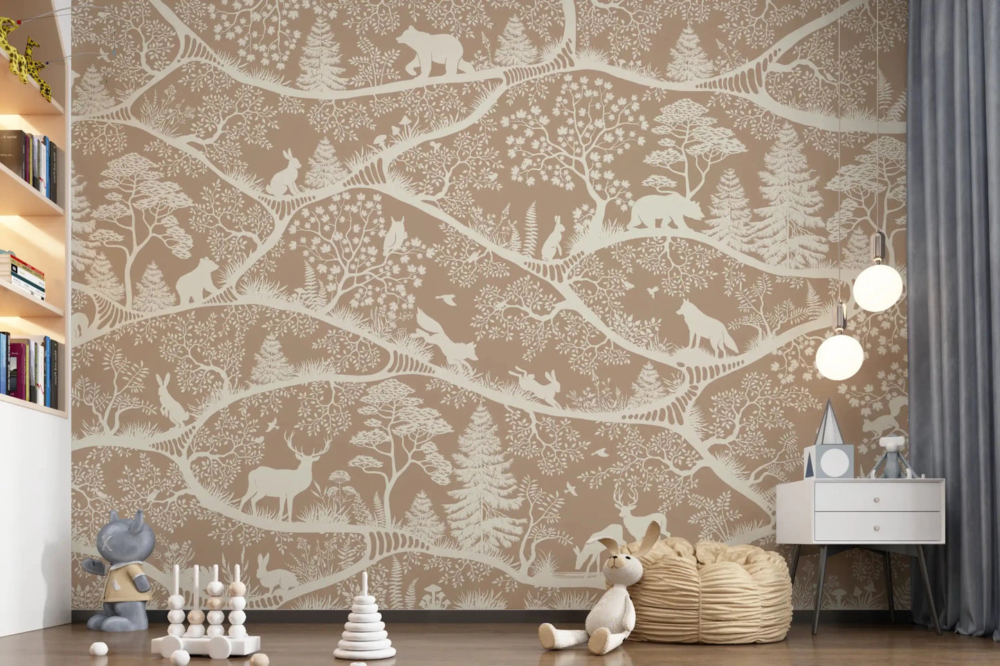 play area wall showing Nordic Nature Brown White Wall Mural pattern, GD9193