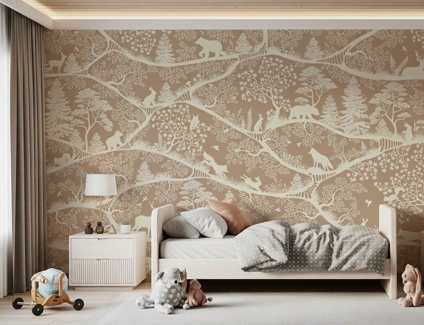 Room space with Nordic Nature Brown White Wall Mural forest art, GD9193