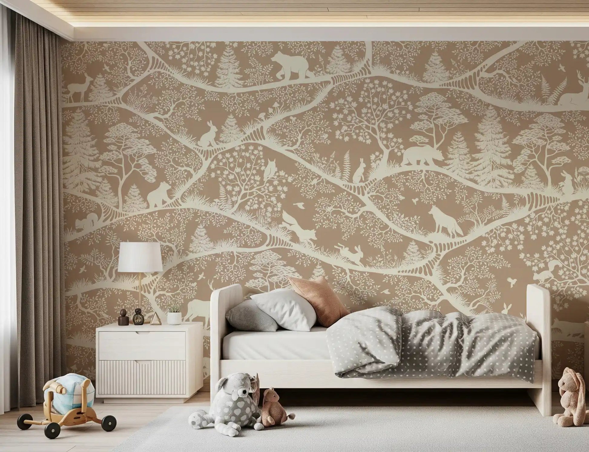 Room space with Nordic Nature Brown White Wall Mural forest art, GD9193