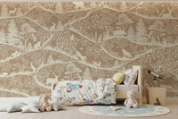 Nordic Nature Brown White Wall Mural with detailed tree outlines, GD9193